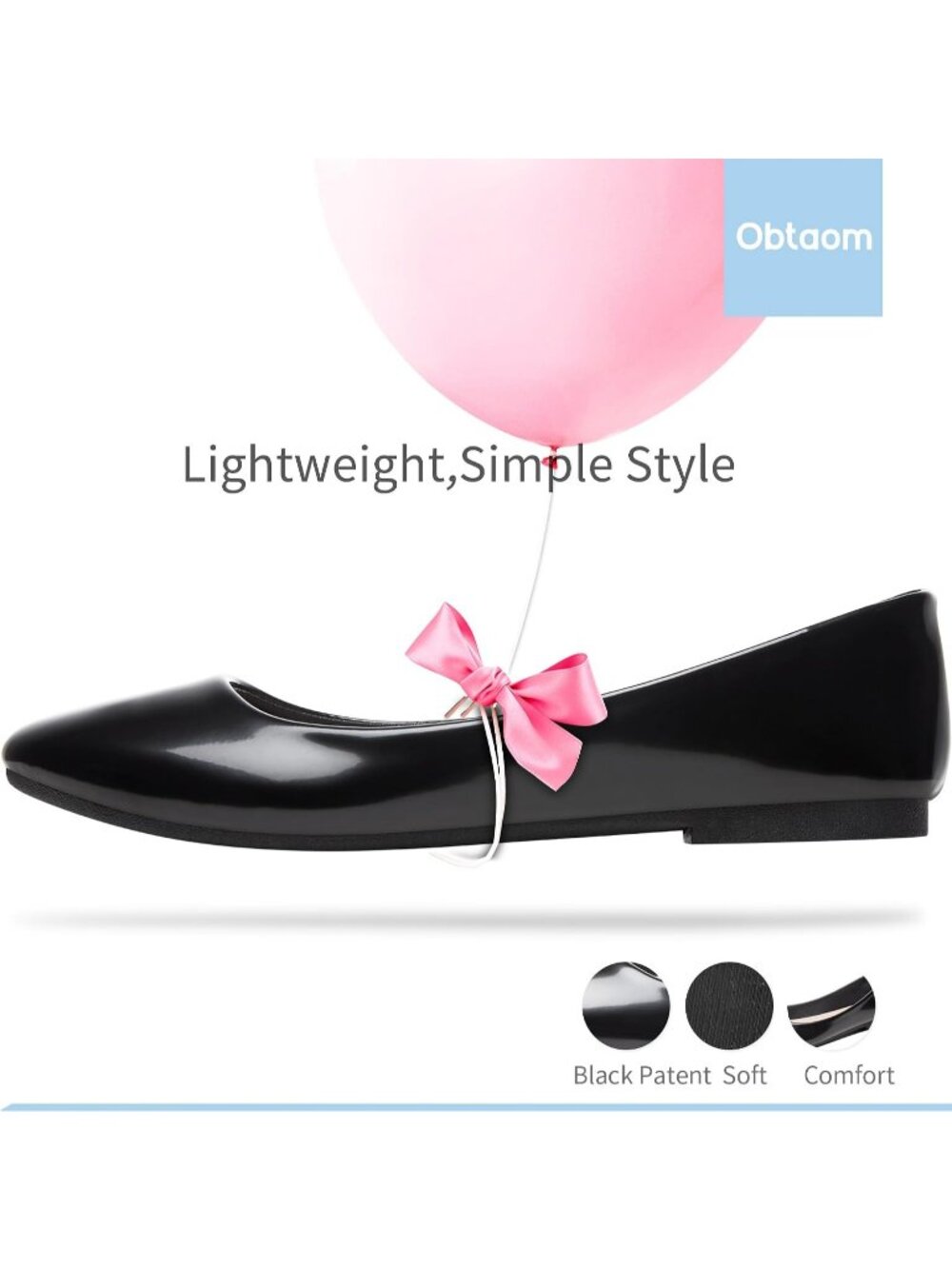 Women's Black Patent Round Toe Flats Slip On Stable Black Ballet Dress Shoes - Picture 2 of 5